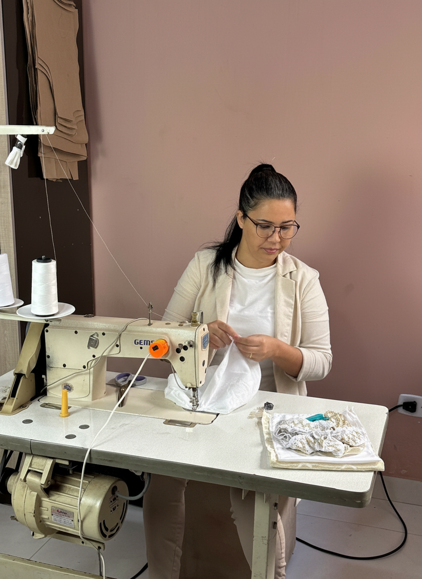 Foto da Instrutora costurando